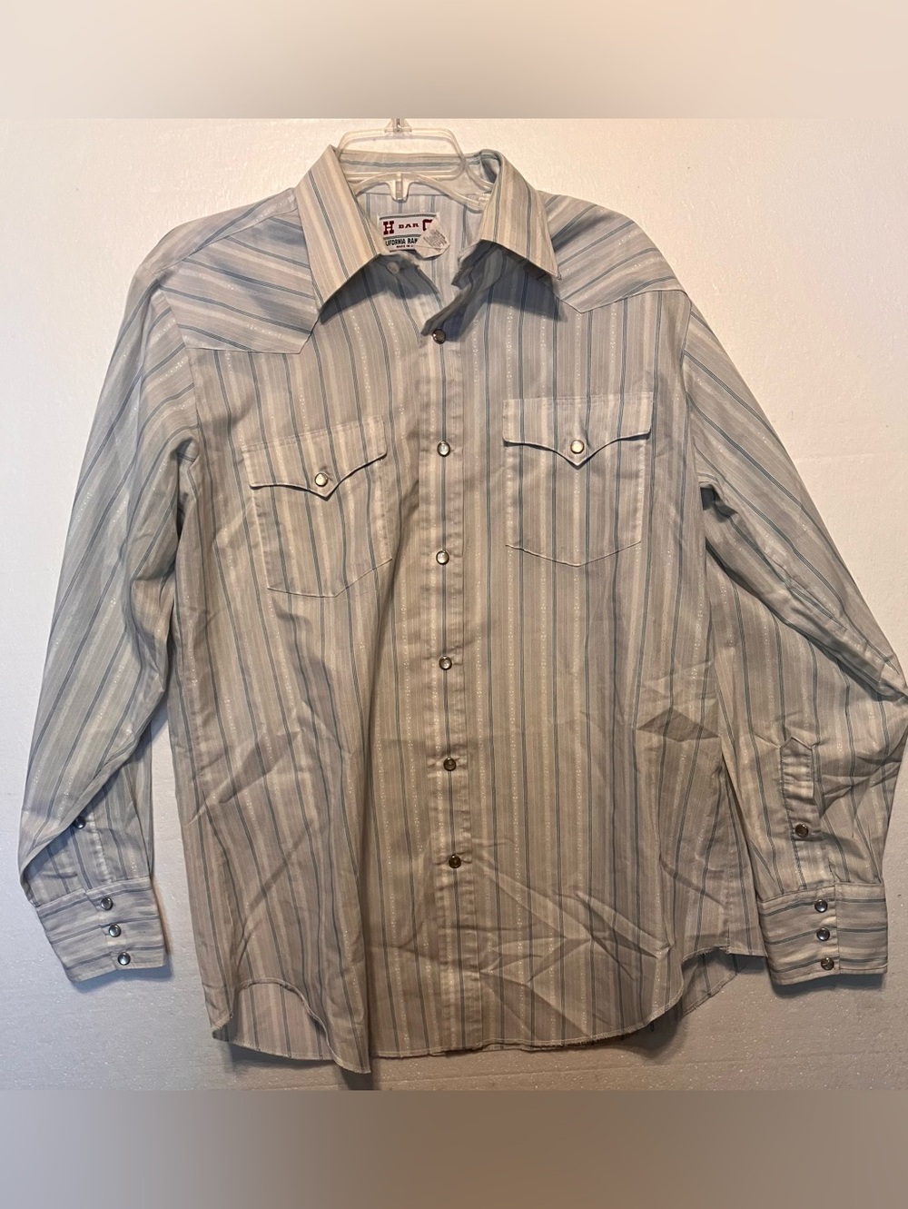 H Bar C Striped L Western-Style Men’s Shirt - Light Blue & White